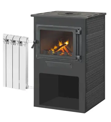 Фото Камин ЭТНА (Панорама) с плитой и т/о "Антрацит" Ø150мм в магазине Woodson