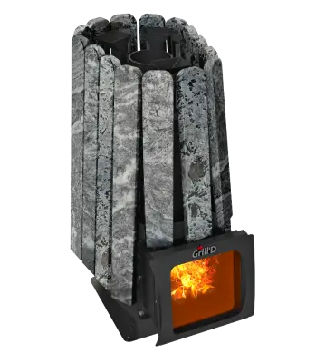 Фото Дровяная банная печь Grill'D Cometa Vega 350 Short Window Max Stone Pro (Серпентинит) в магазине Woodson