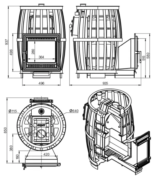Фото Печь ВЕЗУВИЙ Легенда Русский пар Ковка 24 (505) в магазине Woodson