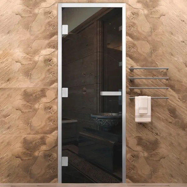 Дверь Хамам Элит серая 1900*700, L, цвет черный матовый