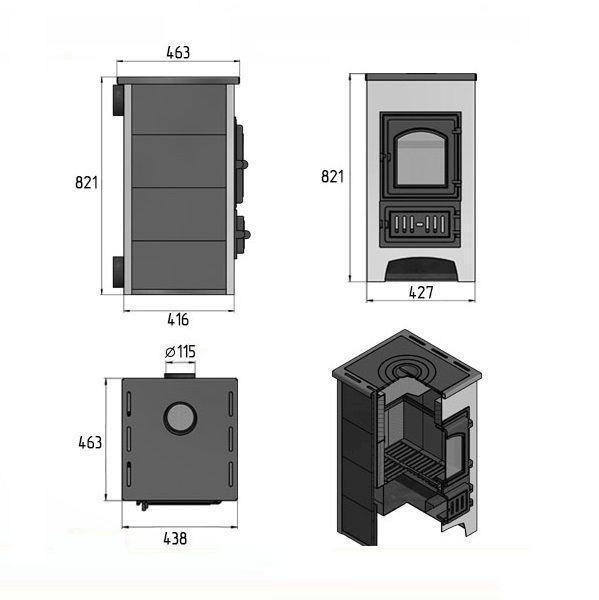 Фото Печь-Камин ВЕЗУВИЙ ПК-01 (270) с плитой беж. 9 кВт (150 м3) Ø 115 мм в магазине Woodson