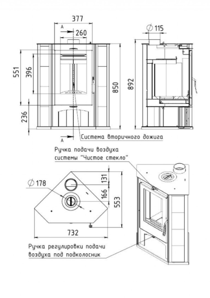 Фото Печь РИТМ 7 угловой с чугунной плитой в магазине Woodson